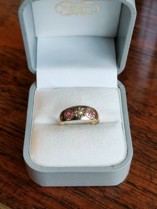 EDWARDIAN 18CT GOLD DIAMOND RUBY GYPSY RING CHESTER 1904 SIZE Q5 - ADDITIONAL PHOTO 2