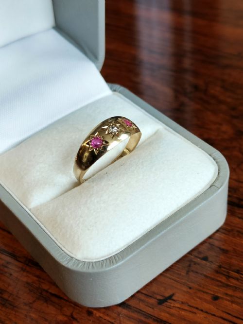 EDWARDIAN 18CT GOLD DIAMOND RUBY GYPSY RING CHESTER 1904 SIZE Q5 - ADDITIONAL PHOTO 4