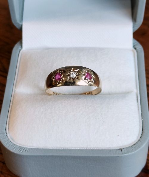 EDWARDIAN 18CT GOLD DIAMOND RUBY GYPSY RING CHESTER 1904 SIZE Q5 - ADDITIONAL PHOTO 5