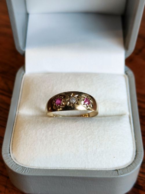 EDWARDIAN 18CT GOLD DIAMOND RUBY GYPSY RING CHESTER 1904 SIZE Q5 - ADDITIONAL PHOTO 6