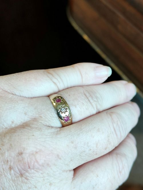 EDWARDIAN 18CT GOLD DIAMOND RUBY GYPSY RING CHESTER 1904 SIZE Q5 - ADDITIONAL PHOTO 7