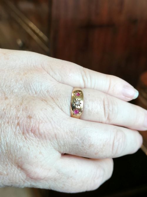 EDWARDIAN 18CT GOLD DIAMOND RUBY GYPSY RING CHESTER 1904 SIZE Q5 - ADDITIONAL PHOTO 8