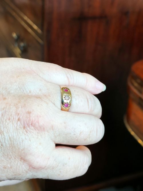 EDWARDIAN 18CT GOLD DIAMOND RUBY GYPSY RING CHESTER 1904 SIZE Q5 - ADDITIONAL PHOTO 9