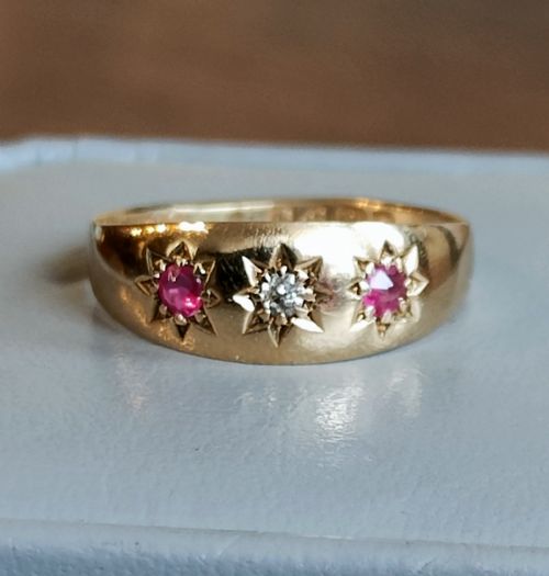 EDWARDIAN 18CT GOLD DIAMOND RUBY GYPSY RING CHESTER 1904 SIZE Q5 - ADDITIONAL PHOTO 12