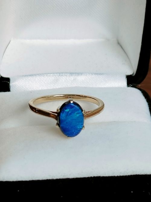 RARE ART DECO 9CT BLACK OPAL DOUBLET SIZE O - ADDITIONAL PHOTO 2