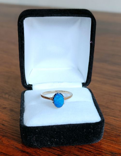RARE ART DECO 9CT BLACK OPAL DOUBLET SIZE O - ADDITIONAL PHOTO 3