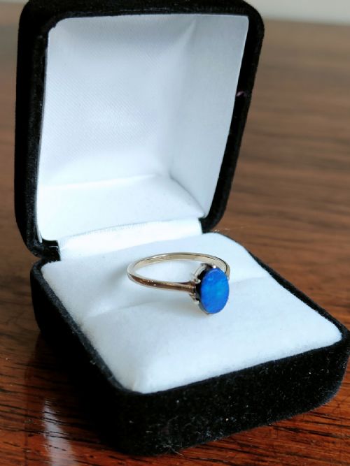 RARE ART DECO 9CT BLACK OPAL DOUBLET SIZE O - ADDITIONAL PHOTO 4