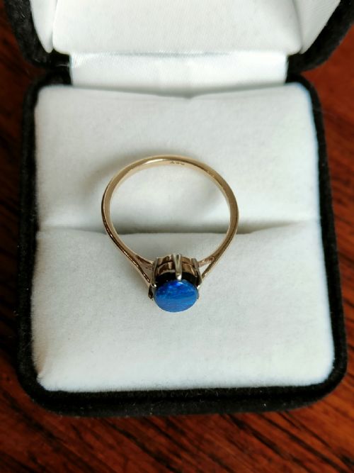 RARE ART DECO 9CT BLACK OPAL DOUBLET SIZE O - ADDITIONAL PHOTO 5