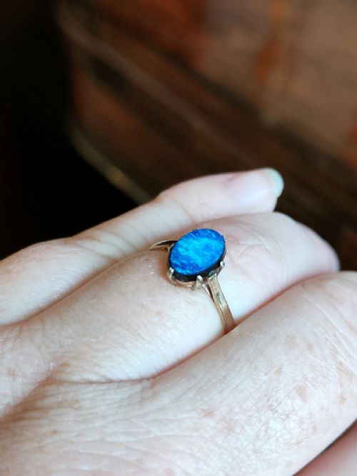 RARE ART DECO 9CT BLACK OPAL DOUBLET SIZE O - ADDITIONAL PHOTO 6