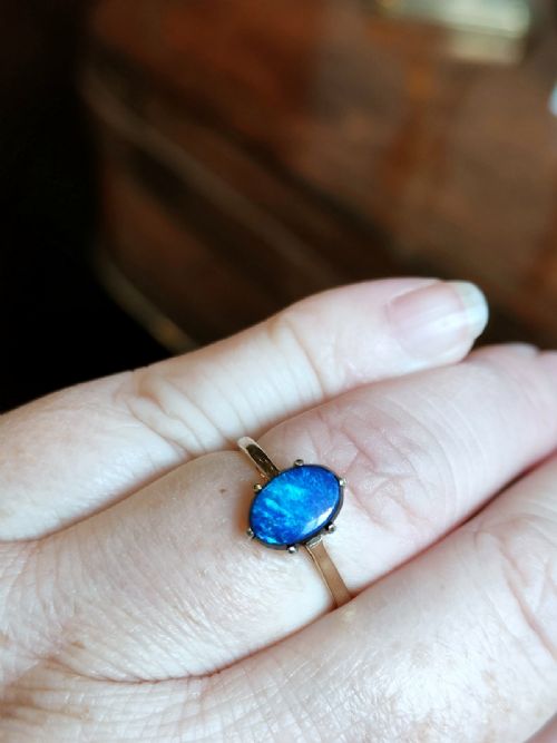 RARE ART DECO 9CT BLACK OPAL DOUBLET SIZE O - ADDITIONAL PHOTO 7