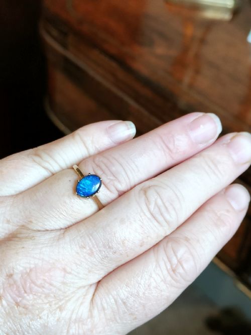 RARE ART DECO 9CT BLACK OPAL DOUBLET SIZE O - ADDITIONAL PHOTO 8