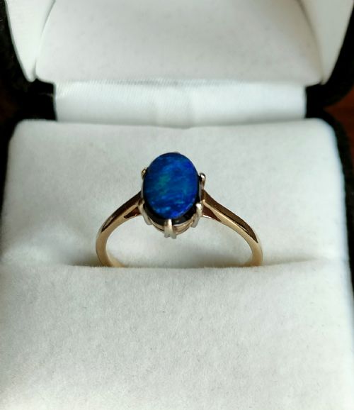 RARE ART DECO 9CT BLACK OPAL DOUBLET SIZE O - ADDITIONAL PHOTO 9