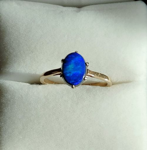 RARE ART DECO 9CT BLACK OPAL DOUBLET SIZE O - ADDITIONAL PHOTO 10