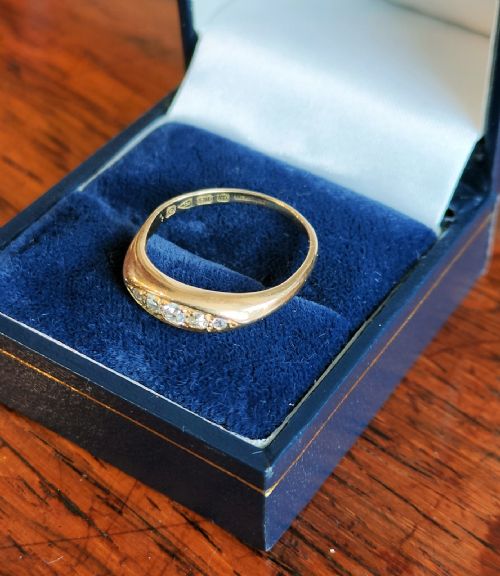 ANTIQUE 18CT GOLD DIAMOND GYPSY RING CHESTER 1914 WW1 RING SIZE P5 - ADDITIONAL PHOTO 7
