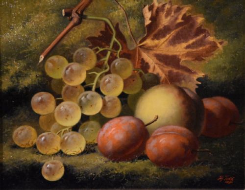 OIL PAINTING PAIR BY HENRY GEORGE TODD WHITE GRAPES AND PLUMS - ADDITIONAL PHOTO 2