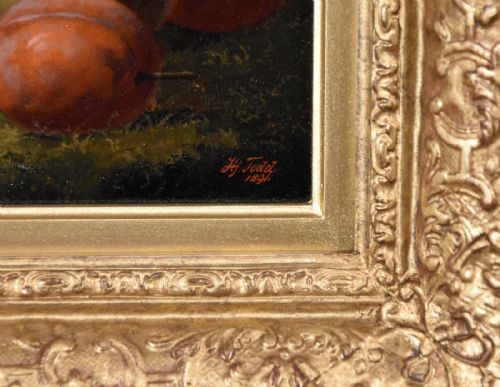 OIL PAINTING PAIR BY HENRY GEORGE TODD WHITE GRAPES AND PLUMS - ADDITIONAL PHOTO 3