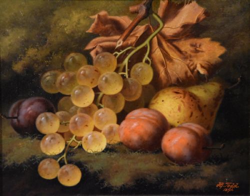 OIL PAINTING PAIR BY HENRY GEORGE TODD WHITE GRAPES AND PLUMS - ADDITIONAL PHOTO 5
