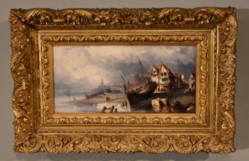 oil painting by andre foneche a french coastal scene - CATEGORY: ANTIQUE ART - DATED 19TH CENTURY