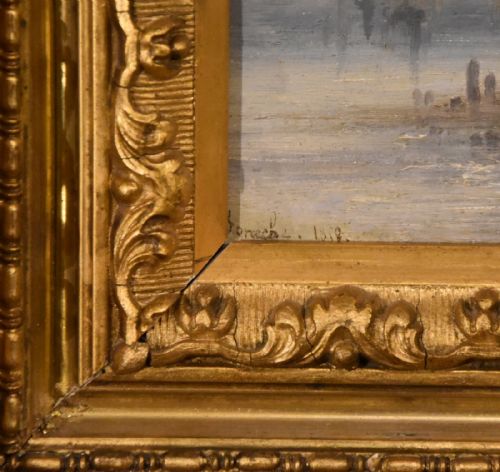OIL PAINTING BY ANDRE FONECHE A FRENCH COASTAL SCENE - ADDITIONAL PHOTO 4