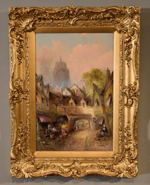 oil painting by clifford montague continental town scene - CATEGORY: ANTIQUE ART - DATED 19TH CENTURY