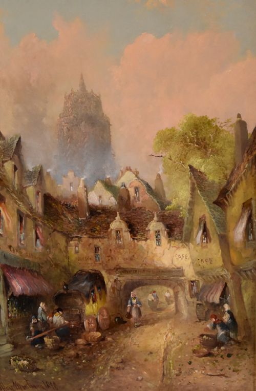 OIL PAINTING BY CLIFFORD MONTAGUE CONTINENTAL TOWN SCENE - ADDITIONAL PHOTO 5