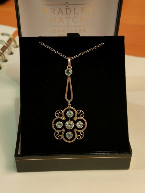 ART NOUVEAU AQUAMARINE 9CT GOLD PENDANT NECKLACE - ADDITIONAL PHOTO 1