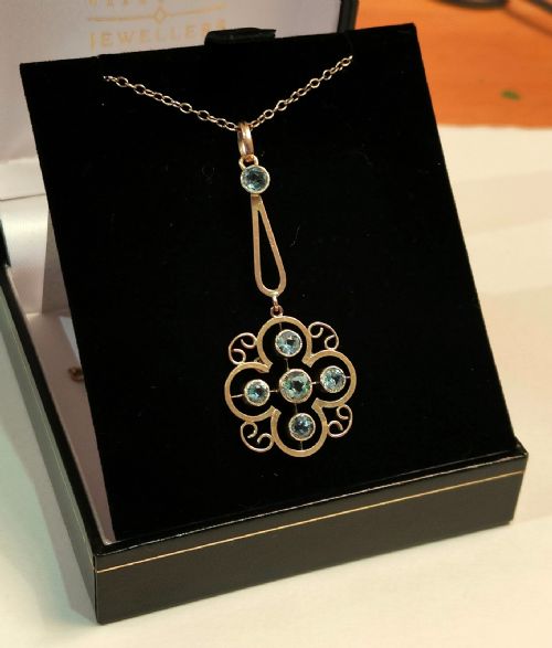 ART NOUVEAU AQUAMARINE 9CT GOLD PENDANT NECKLACE - ADDITIONAL PHOTO 2