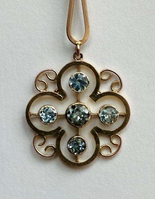 ART NOUVEAU AQUAMARINE 9CT GOLD PENDANT NECKLACE - ADDITIONAL PHOTO 3
