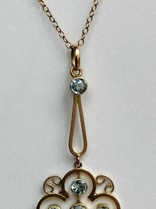 ART NOUVEAU AQUAMARINE 9CT GOLD PENDANT NECKLACE - ADDITIONAL PHOTO 4