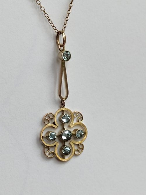 ART NOUVEAU AQUAMARINE 9CT GOLD PENDANT NECKLACE - ADDITIONAL PHOTO 5
