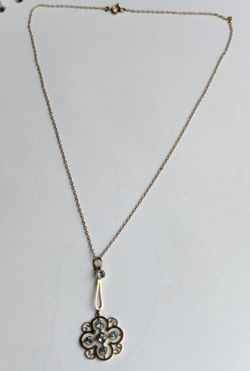 ART NOUVEAU AQUAMARINE 9CT GOLD PENDANT NECKLACE - ADDITIONAL PHOTO 7
