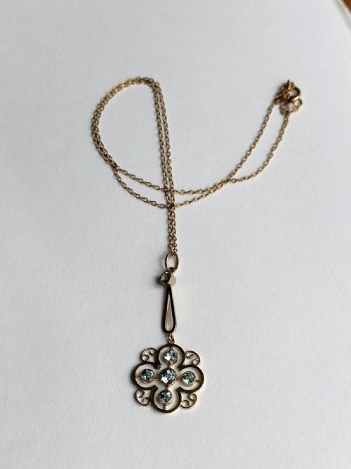 ART NOUVEAU AQUAMARINE 9CT GOLD PENDANT NECKLACE - ADDITIONAL PHOTO 8