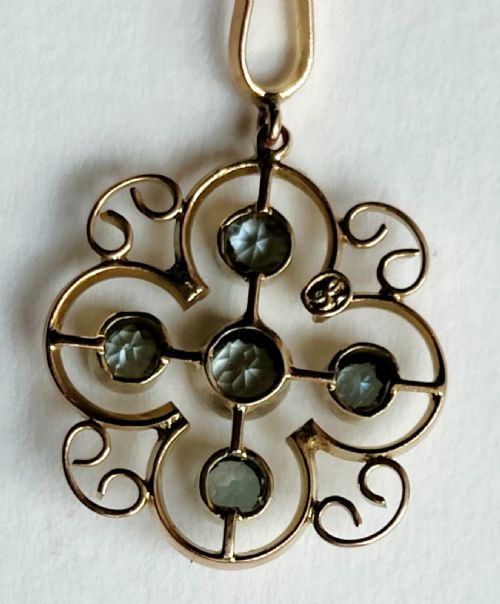 ART NOUVEAU AQUAMARINE 9CT GOLD PENDANT NECKLACE - ADDITIONAL PHOTO 9