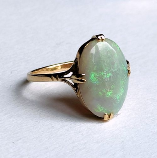 LARGE ANTIQUE 18CT GOLD SOLITAIRE FIERY OPAL RING SIZE N - ADDITIONAL PHOTO 1