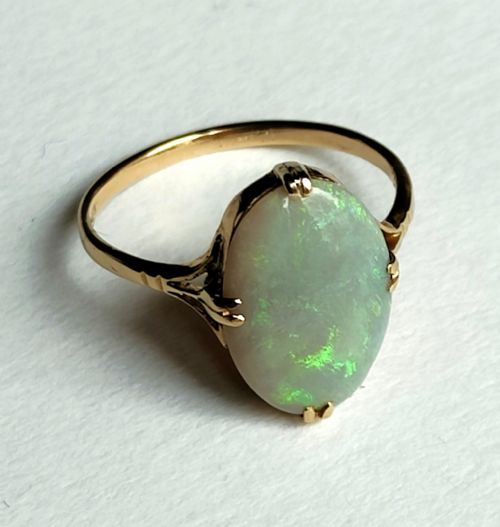 LARGE ANTIQUE 18CT GOLD SOLITAIRE FIERY OPAL RING SIZE N - ADDITIONAL PHOTO 2