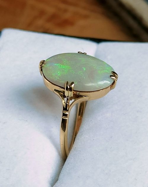 LARGE ANTIQUE 18CT GOLD SOLITAIRE FIERY OPAL RING SIZE N - ADDITIONAL PHOTO 3