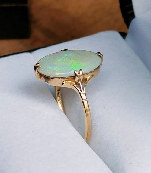 LARGE ANTIQUE 18CT GOLD SOLITAIRE FIERY OPAL RING SIZE N - ADDITIONAL PHOTO 4