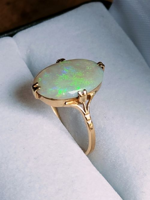 LARGE ANTIQUE 18CT GOLD SOLITAIRE FIERY OPAL RING SIZE N - ADDITIONAL PHOTO 5