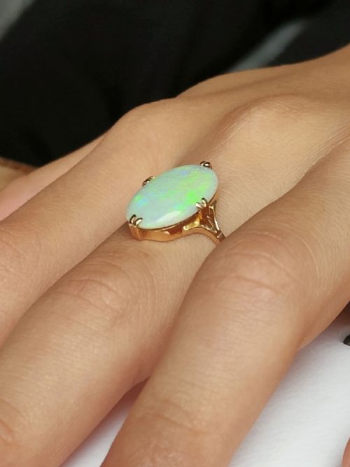LARGE ANTIQUE 18CT GOLD SOLITAIRE FIERY OPAL RING SIZE N - ADDITIONAL PHOTO 9