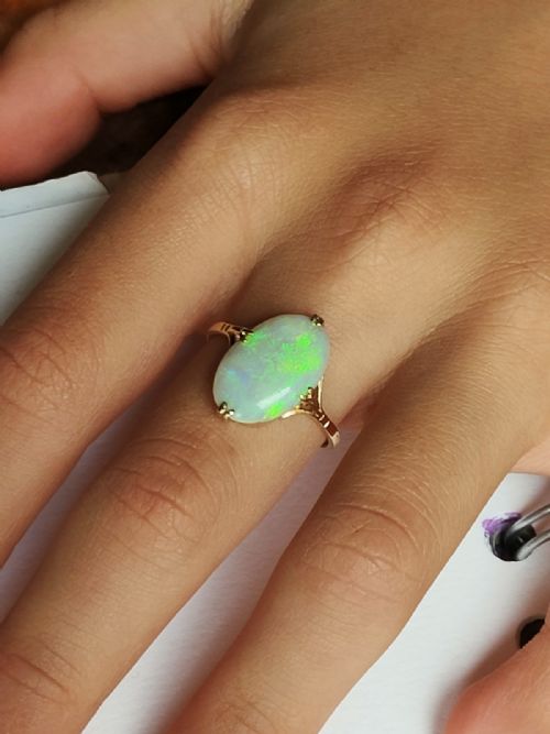 LARGE ANTIQUE 18CT GOLD SOLITAIRE FIERY OPAL RING SIZE N - ADDITIONAL PHOTO 10