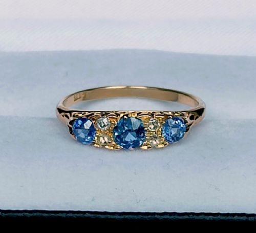 victorian 18ct sapphire and diamond half eternity ring size n - CATEGORY: ANTIQUE JEWELLERY - DATED VICTORIAN