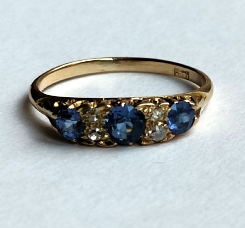 VICTORIAN 18CT SAPPHIRE AND DIAMOND HALF ETERNITY RING SIZE N - ADDITIONAL PHOTO 7