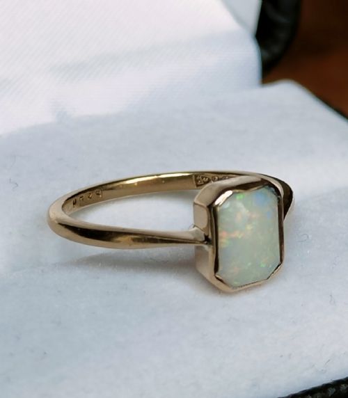 RARE ART DECO 9CT GOLD OPAL SOLITAIRE RING HALLMARKED CHESTER 1932 - ADDITIONAL PHOTO 10