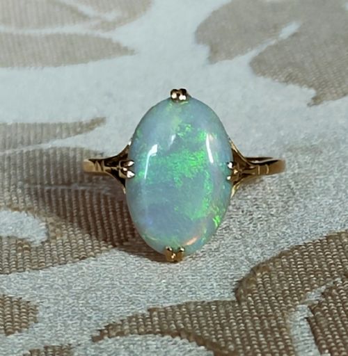 LARGE ANTIQUE 18CT GOLD SOLITAIRE FIERY OPAL RING SIZE N - ADDITIONAL PHOTO 7
