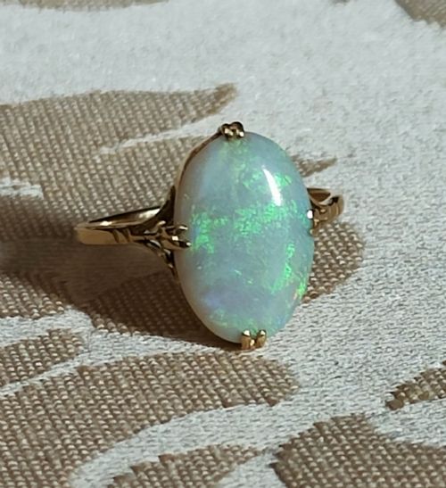 LARGE ANTIQUE 18CT GOLD SOLITAIRE FIERY OPAL RING SIZE N - ADDITIONAL PHOTO 8