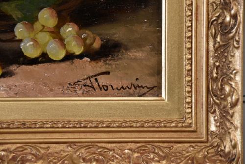 OIL PAINTING PAIR BY J TOURVIN WHITE GRAPES AND PLUMS - ADDITIONAL PHOTO 4
