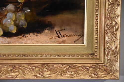 OIL PAINTING PAIR BY J TOURVIN WHITE GRAPES AND PLUMS - ADDITIONAL PHOTO 8
