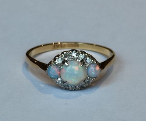RARE ART DECO 18CT GOLD PLATINUM OPAL DIAMOND RING - ADDITIONAL PHOTO 1