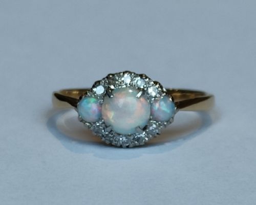 RARE ART DECO 18CT GOLD PLATINUM OPAL DIAMOND RING - ADDITIONAL PHOTO 2