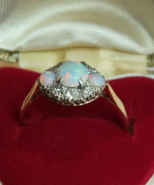 RARE ART DECO 18CT GOLD PLATINUM OPAL DIAMOND RING - ADDITIONAL PHOTO 4
